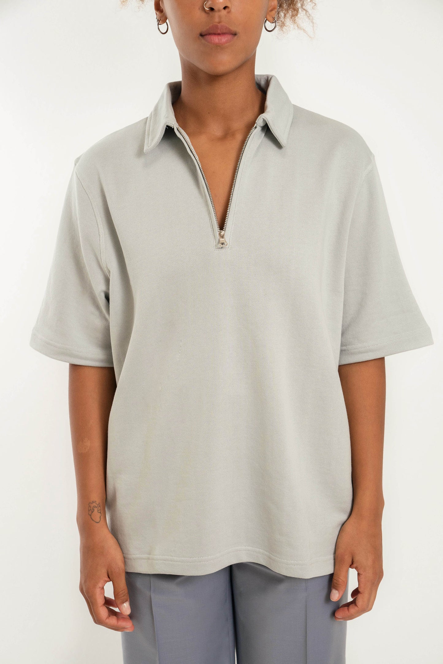 Zipped Polo - Soft Grey