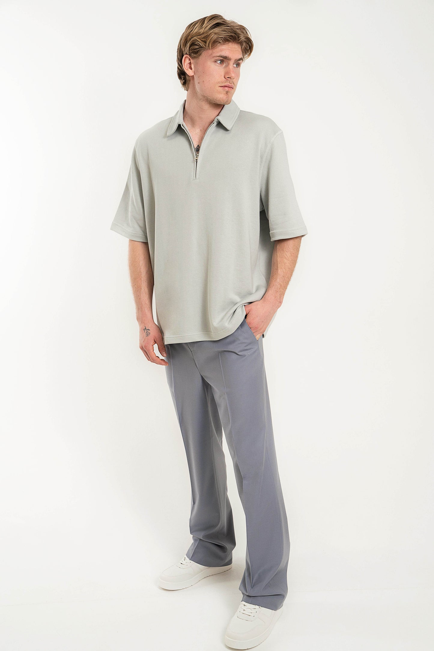 Zipped Polo - Soft Grey
