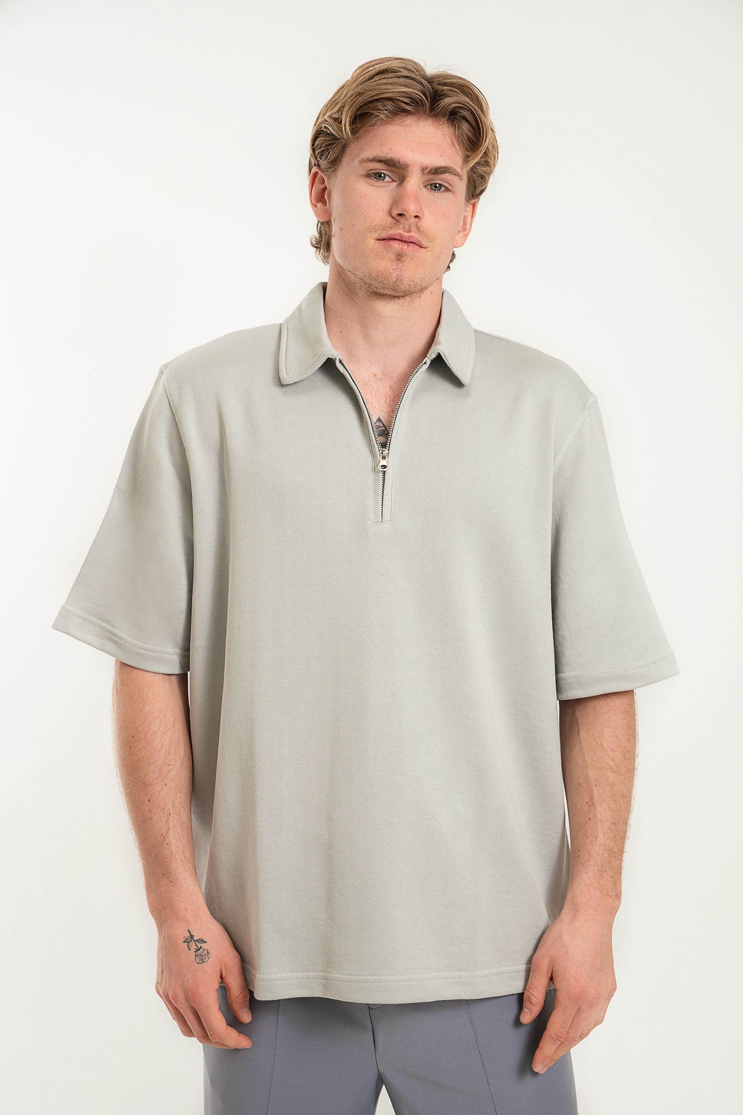 Zipped Polo - Soft Grey